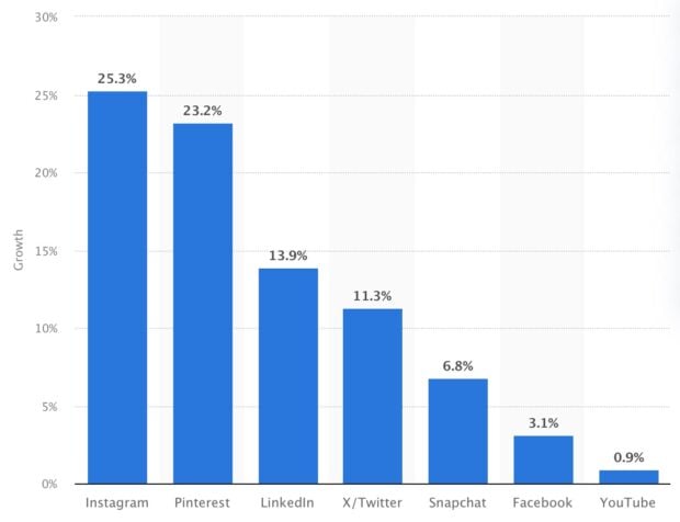 Year-on-year audience growth of selected social media platforms worldwide as of January 2024