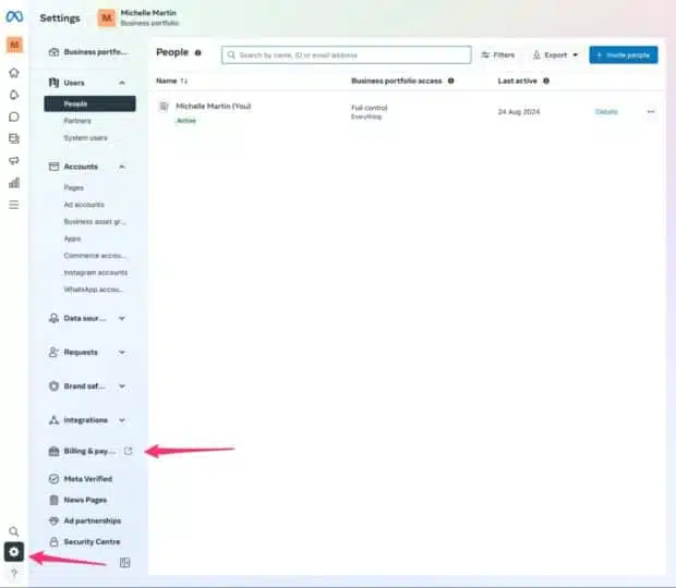 Meta Ads Manager Settings billings and payments