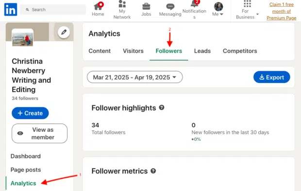 LinkedIn Analytics follower highlights and metrics
