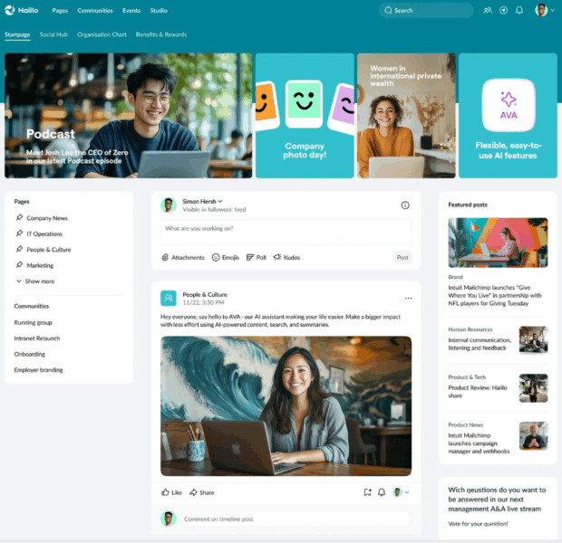 Haiilo startpage podcast and communities