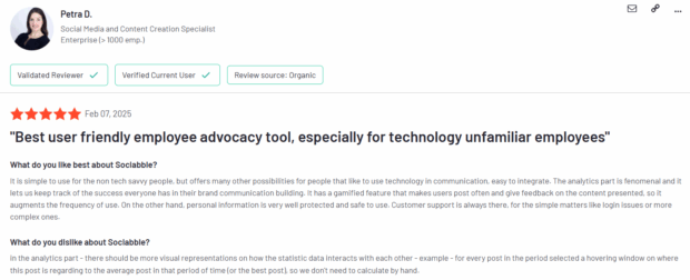 5 star review Sociabble best user friendly employee advocacy tool