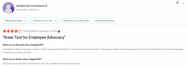 4 star review GaggleAMP great tool for employee advocacy
